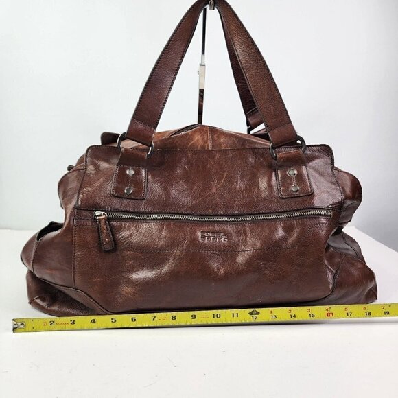 VTG Fossil Brand Brown Genuine leather distressed duffel Transit Carry on Flaw - Picture 5 of 14
